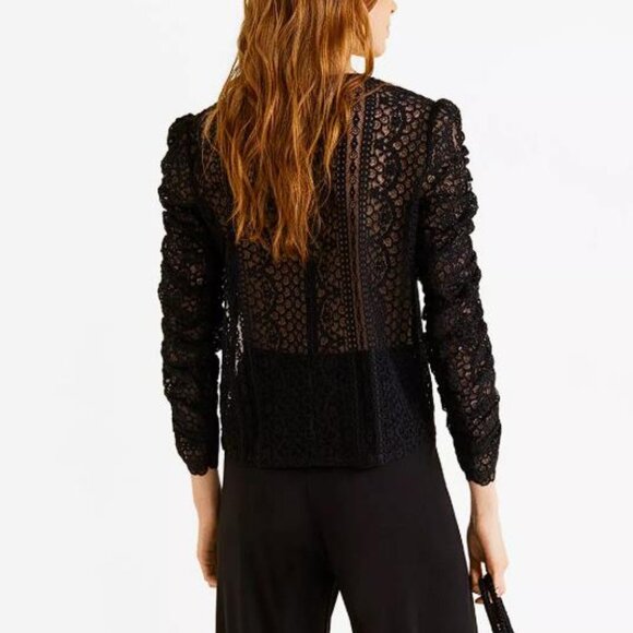 MANGO Women's Lace Blouse Size XXS In Black - Picture 3 of 8